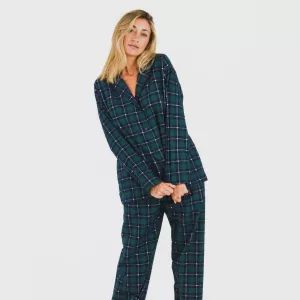 Pijama flanela com lapela mulhe Cuadro Ruz verde 2