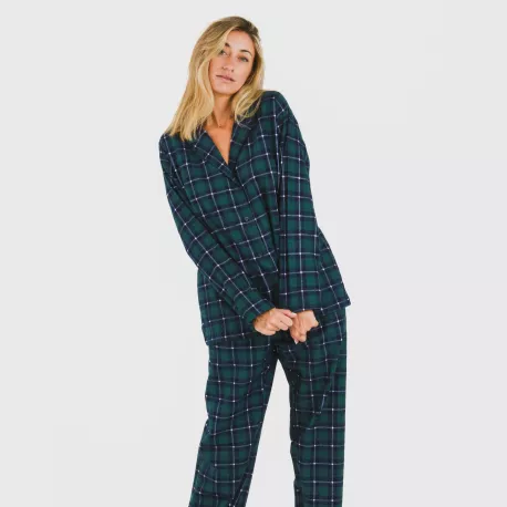 Pijama flanela com lapela mulhe Cuadro Ruz verde