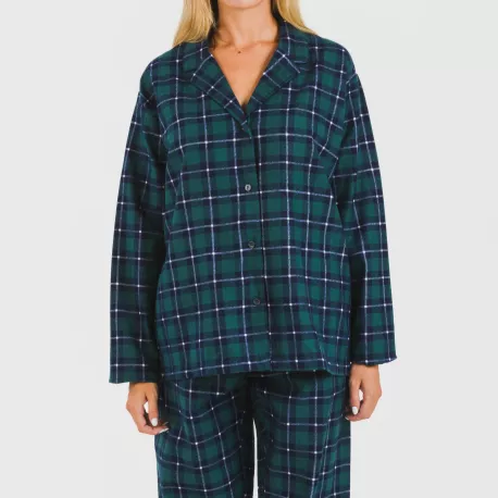 Pijama flanela com lapela mulhe Cuadro Ruz verde