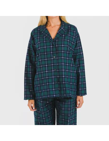 Pijama flanela com lapela mulhe Cuadro Ruz verde Pijama flanela com lapela mulhe Cuadro Ruz verde