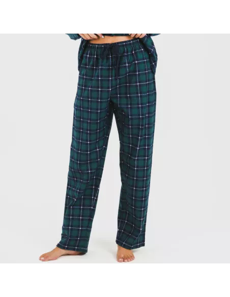 Pijama flanela com lapela mulhe Cuadro Ruz verde Pijama flanela com lapela mulhe Cuadro Ruz verde