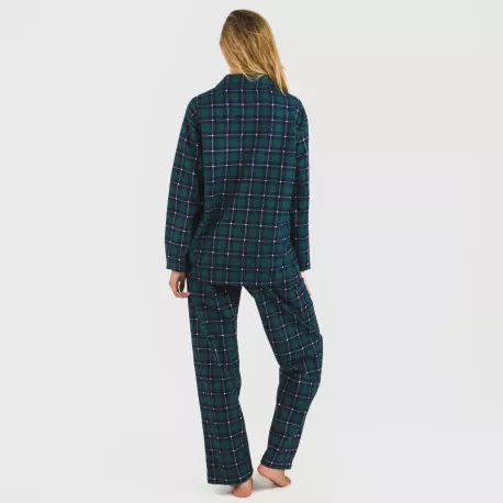 Pijama flanela com lapela mulhe Cuadro Ruz verde