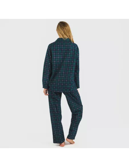 Pijama flanela com lapela mulhe Cuadro Ruz verde Pijama flanela com lapela mulhe Cuadro Ruz verde