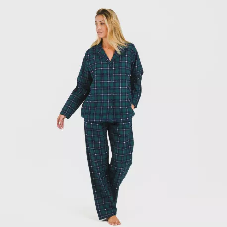 Pijama flanela com lapela mulhe Cuadro Ruz verde