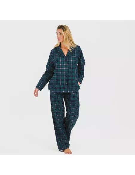 Pijama flanela com lapela mulhe Cuadro Ruz verde Pijama flanela com lapela mulhe Cuadro Ruz verde