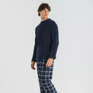 Pijama coral homem Cuadro Brais azul marinho 2