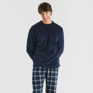 Pijama coral homem Cuadro Brais azul marinho