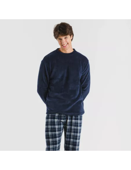 Pijama coral homem Cuadro Brais azul marinho