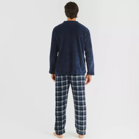 Pijama coral homem Cuadro Brais azul marinho