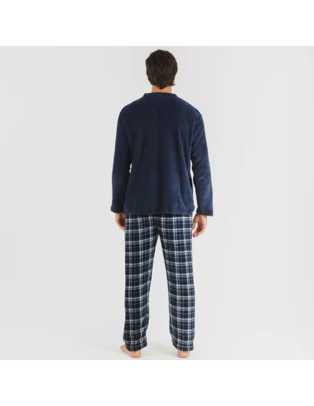 Pijama coral homem Cuadro Brais azul marinho