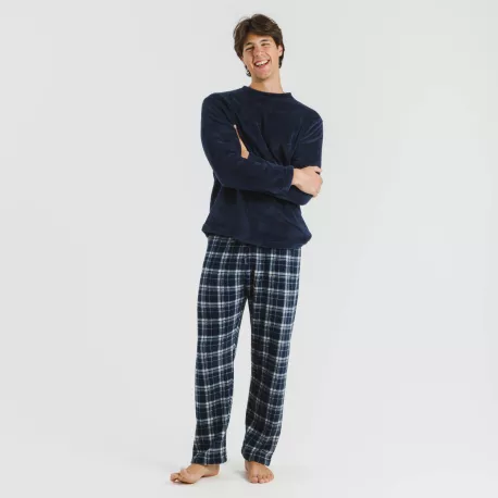 Pijama coral homem Cuadro Brais azul marinho