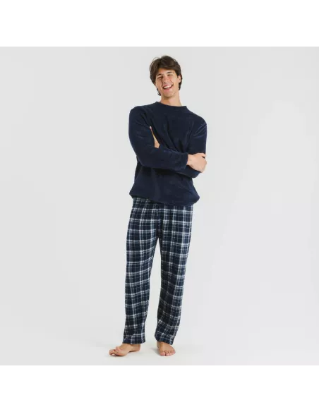 Pijama coral homem Cuadro Brais azul marinho