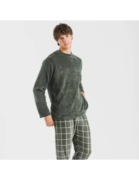 Pijama coral homem Cuadro Andino verde caça Pijama coral homem Cuadro Andino verde caça