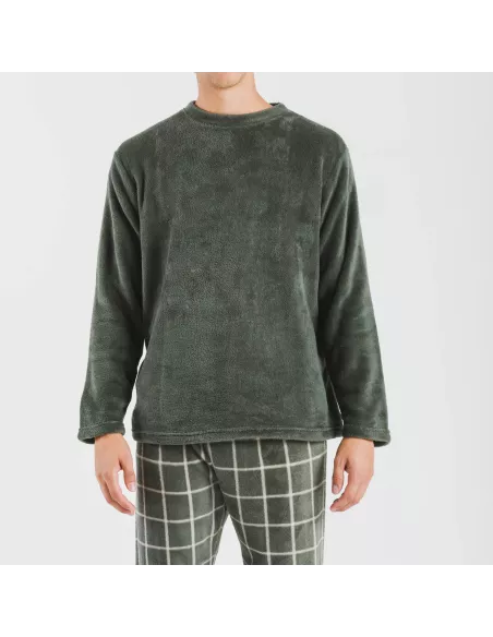 Pijama coral homem Cuadro Andino verde caça Pijama coral homem Cuadro Andino verde caça