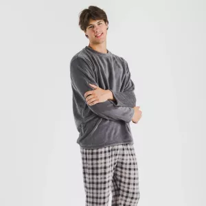 Pijama coral homem Cuadro Javier cinza 2