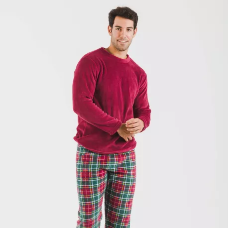 Pijama coral homem Cuadro Aros bordeaux