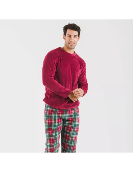 Pijama coral homem Cuadro Aros bordeaux Pijama coral homem Cuadro Aros bordeaux