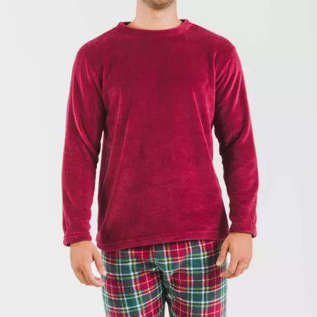 Pijama coral homem Cuadro Aros bordeaux