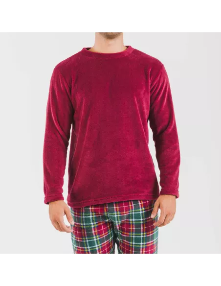 Pijama coral homem Cuadro Aros bordeaux Pijama coral homem Cuadro Aros bordeaux