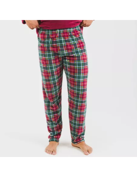 Pijama coral homem Cuadro Aros bordeaux Pijama coral homem Cuadro Aros bordeaux