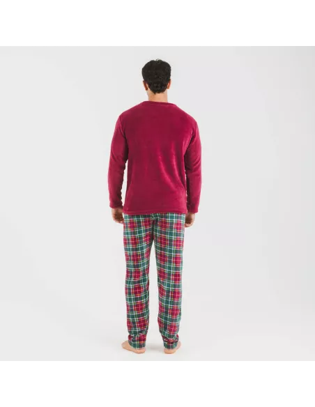 Pijama coral homem Cuadro Aros bordeaux Pijama coral homem Cuadro Aros bordeaux