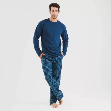 Pijama homem flanela Cuadro Edesia azul