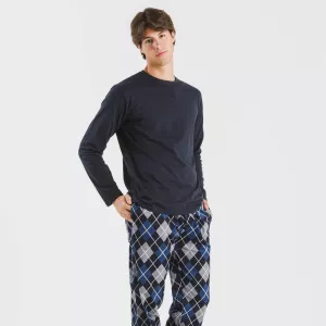 Pijama homem flanela Roldan azul marinho 2