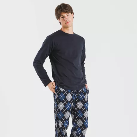 Pijama homem flanela Roldan azul marinho