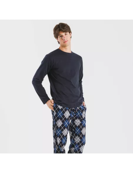 Pijama homem flanela Roldan azul marinho