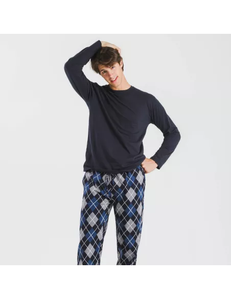 Pijama homem flanela Roldan azul marinho