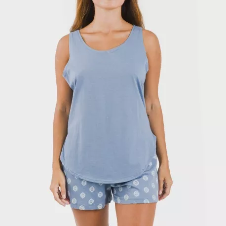 Pijama curto algodão Garbo azul añil