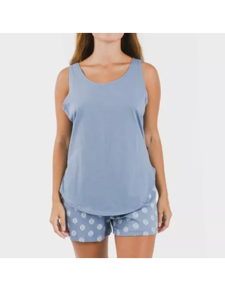 Pijama curto algodão Garbo azul añil Pijama curto algodão Garbo azul añil
