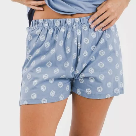 Pijama curto algodão Garbo azul añil