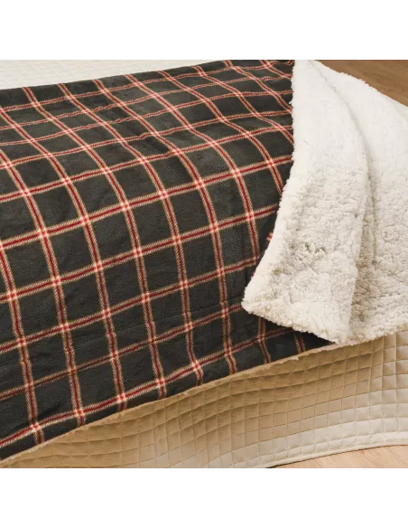 Manta sherpa Cuadro Nelby verde caça