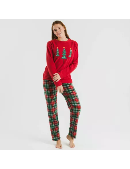 Pijama polar Cuadro Aros bordeaux