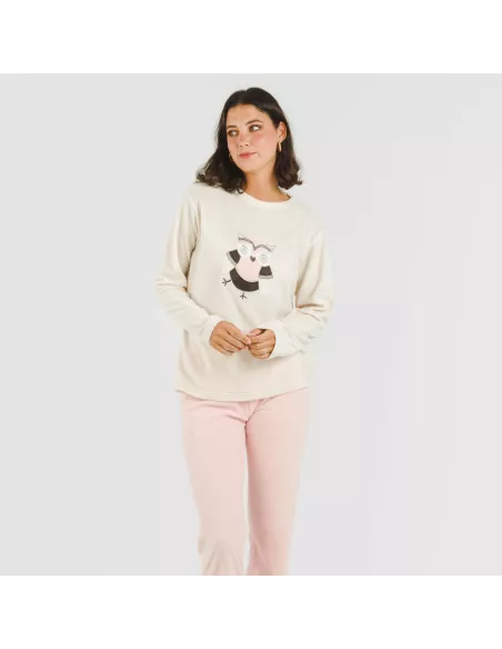 Pijama polar Buho rosa palo