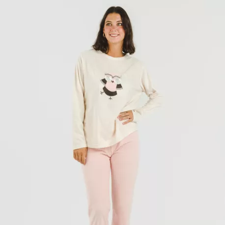 Pijama polar Buho rosa palo