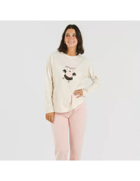 Pijama polar Buho rosa palo