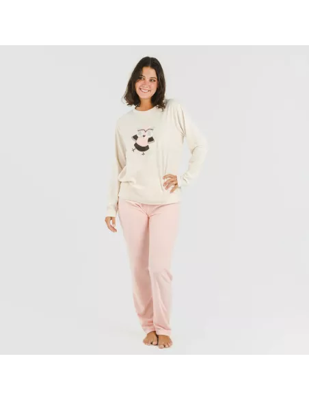 Pijama polar Buho rosa palo