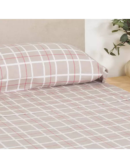 Jogo de lençóis flanela Cuadro Camel topo