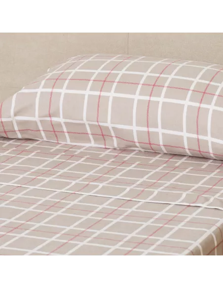 Jogo de lençóis flanela Cuadro Camel topo