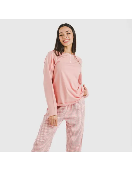 Pijama algodão Cuadro Vichy rosa Pijama algodão Cuadro Vichy rosa
