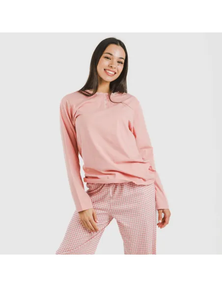 Pijama algodão Cuadro Vichy rosa Pijama algodão Cuadro Vichy rosa