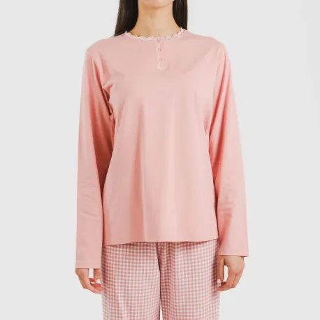 Pijama algodão Cuadro Vichy rosa