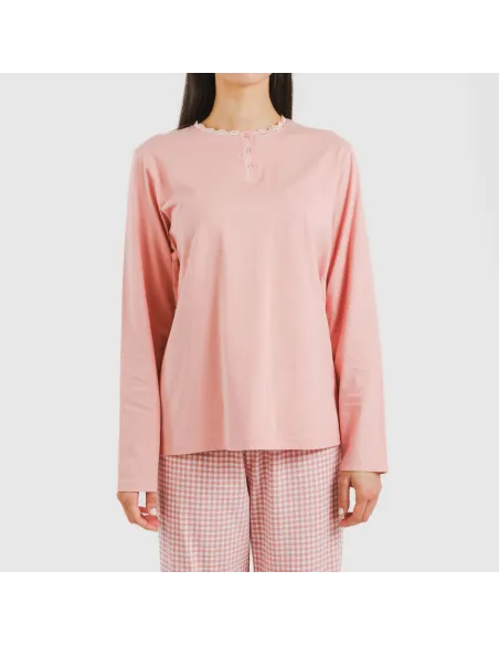Pijama algodão Cuadro Vichy rosa Pijama algodão Cuadro Vichy rosa