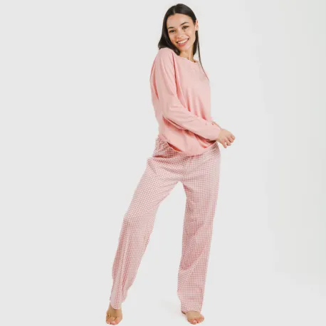 Pijama algodão Cuadro Vichy rosa