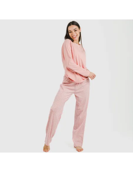 Pijama algodão Cuadro Vichy rosa Pijama algodão Cuadro Vichy rosa
