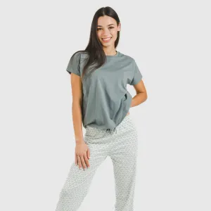 Pijama comprido algodão mulher manga fluída Xenia verde azulado
