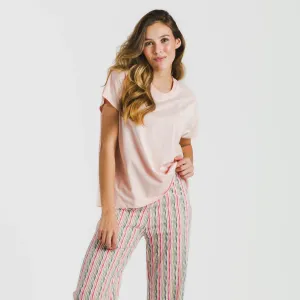 Pijama comprido algodão mulher manga fluída Villa rosa