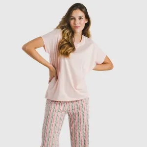 Pijama comprido algodão mulher manga fluída Villa rosa 2